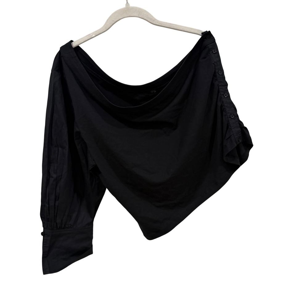 Anthropologie Black One Shoulder Asymmetrical Button Side Top‎ OB2001283
